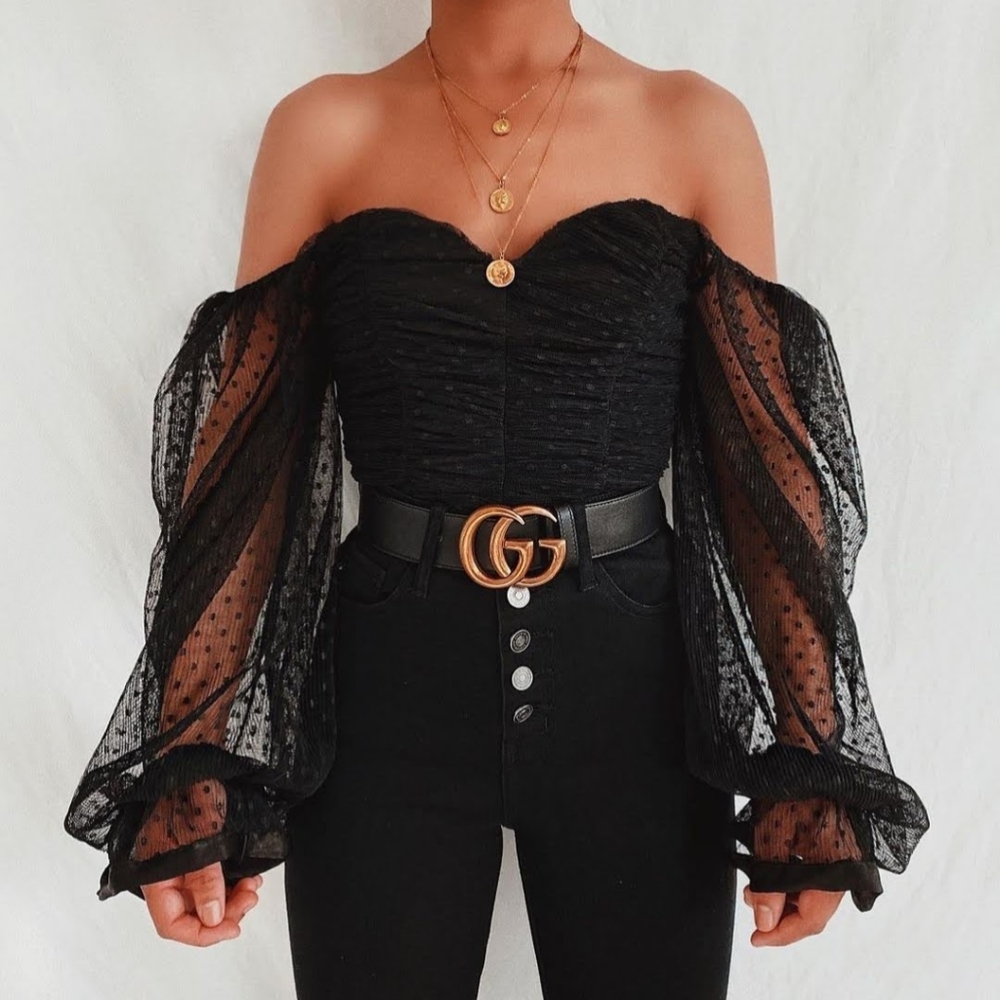 Black sheer crop top